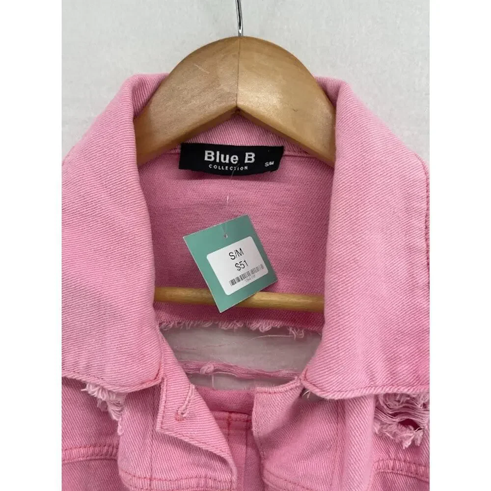 Blue B‎ Collection Boutique Pink Short Denim Jacket Size S/M NEW WITH TAGS